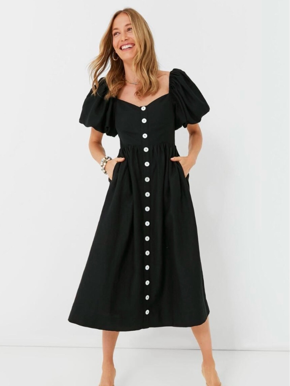 Pomander Place by Tuckernuck Alexis Linen Blend Puff-Sleeve Midi Dress